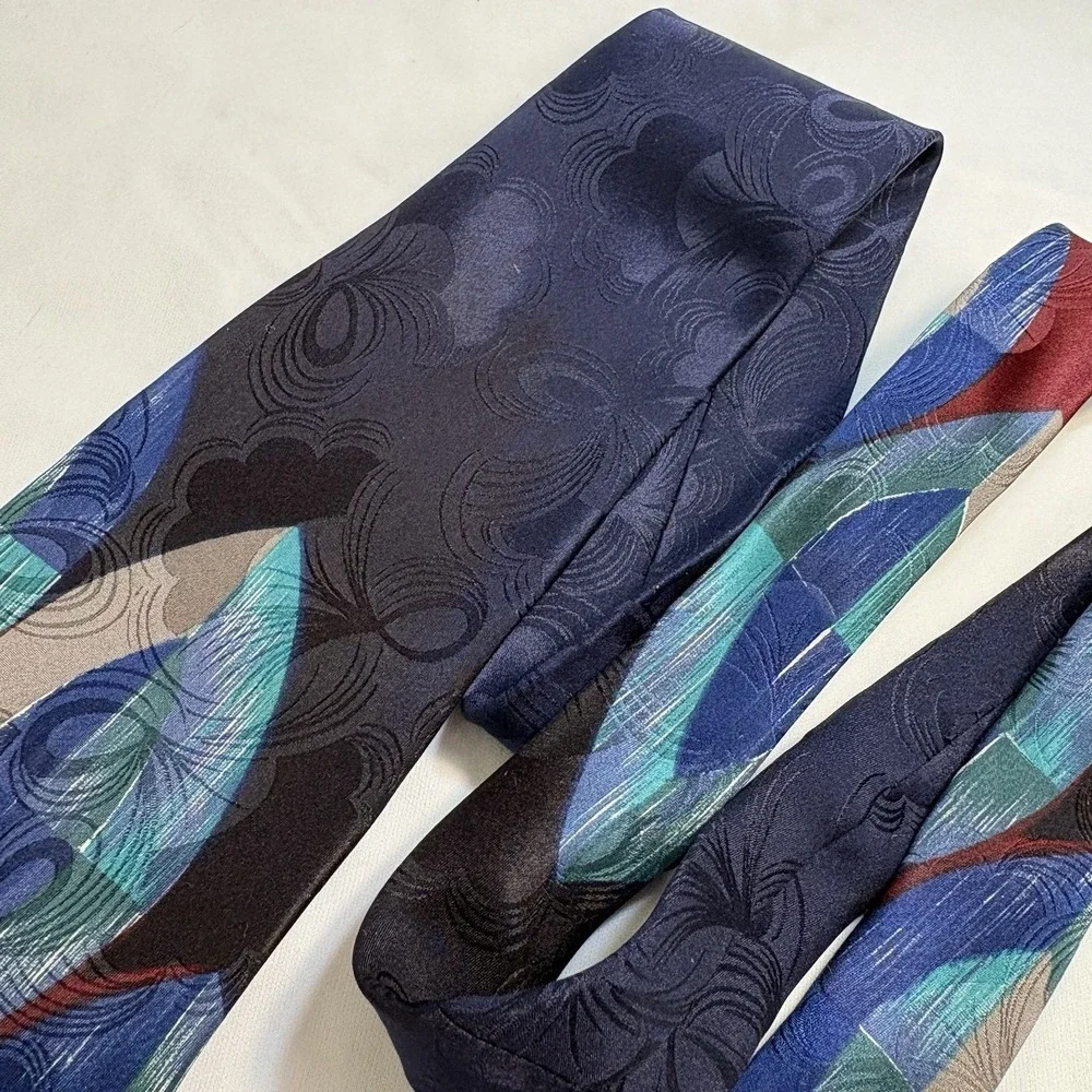 Vintage COURCHEVEL by DAMON Silk Necktie - Bold Geometric Abstract Red Blue Teal